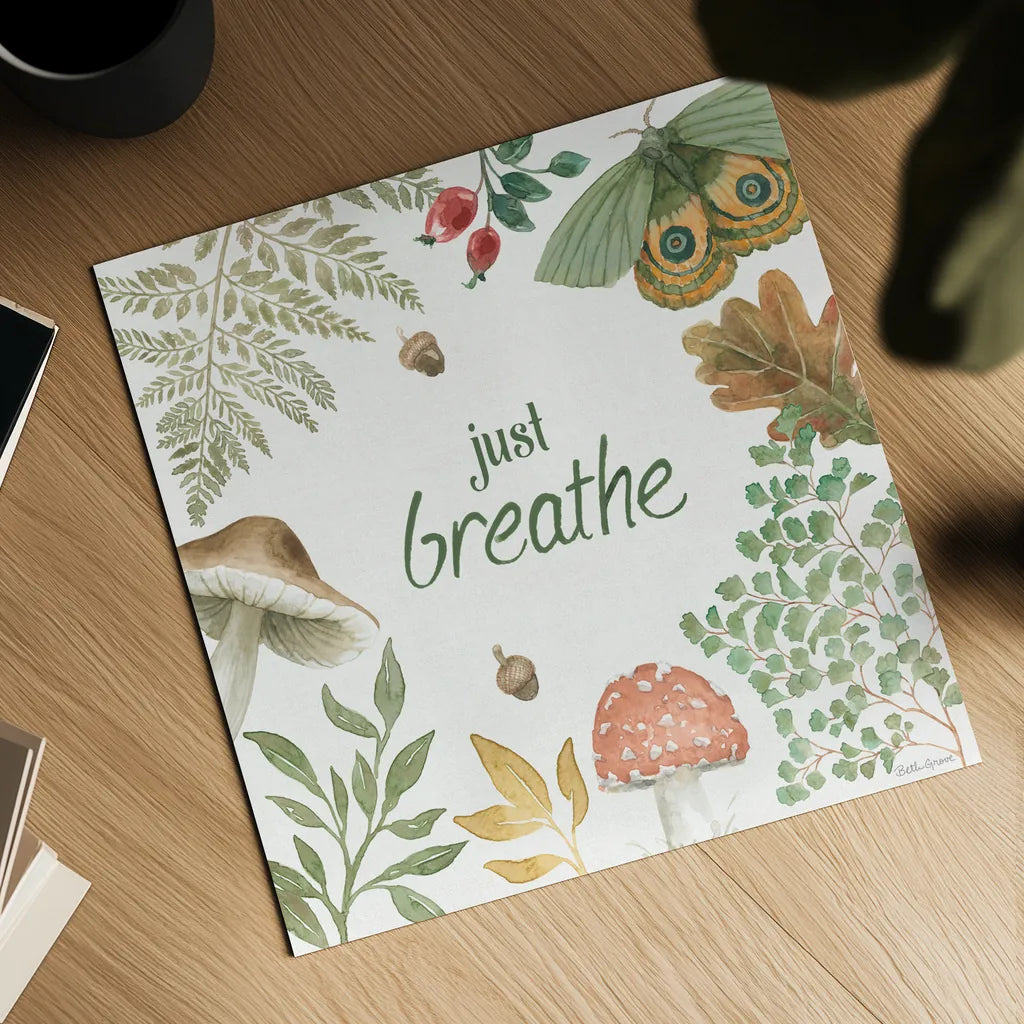 Forest Finds V by Beth Grove. Shown as a detailed flat fine art print, highlighting archival giclee quality. Available as an archival giclee rolled canvas, fine art paper, or poster print. SKU 83151a.