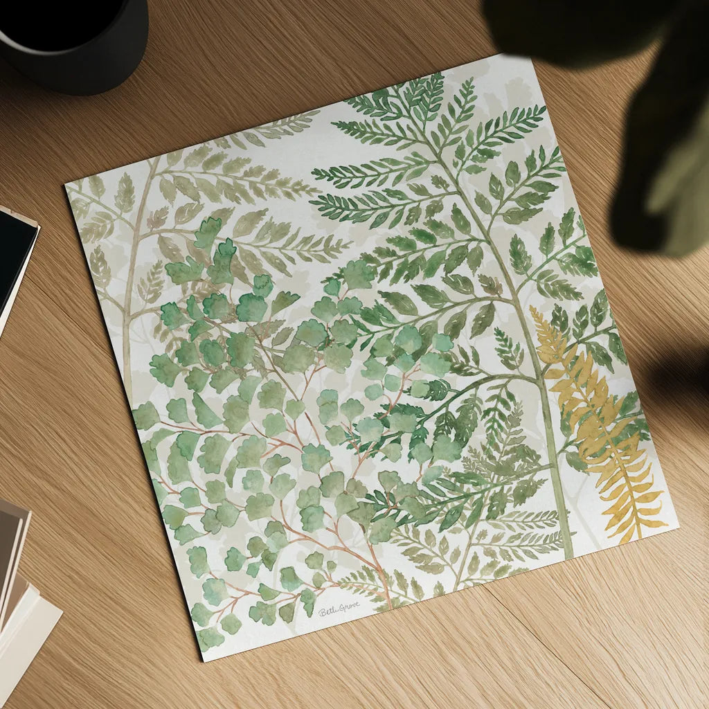 Forest Finds VII by Beth Grove. Shown as a detailed flat fine art print, highlighting archival giclee quality. Available as an archival giclee rolled canvas, fine art paper, or poster print. SKU 83153a.