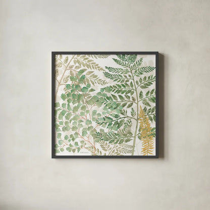 Forest Finds VII by Beth Grove. Shown in a sleek black glass frame for a contemporary gallery look. Available as an archival giclee rolled canvas, fine art paper, or poster print. SKU 83153a.