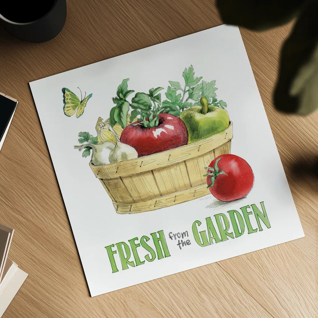 Fresh From The Garden I by Beth Grove. Shown as a detailed flat fine art print, highlighting archival giclee quality. Available as an archival giclee rolled canvas, fine art paper, or poster print. SKU 31977a.
