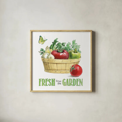 Fresh From The Garden I by Beth Grove. Shown in a natural wood glass frame for a timeless modern aesthetic. Available as an archival giclee rolled canvas, fine art paper, or poster print. SKU 31977a.