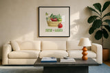 Fresh From The Garden I by Beth Grove. Displayed in a glass frame with matte in a clean modern living room. Available as an archival giclee rolled canvas, fine art paper, or poster print. SKU 31977a.