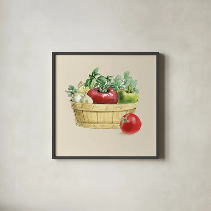 Fresh From The Garden I Cream by Beth Grove. Shown in a sleek black glass frame for a contemporary gallery look. Available as an archival giclee rolled canvas, fine art paper, or poster print. SKU 68116a.