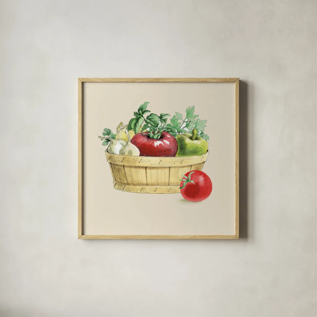 Fresh From The Garden I Cream by Beth Grove. Shown in a natural wood glass frame for a timeless modern aesthetic. Available as an archival giclee rolled canvas, fine art paper, or poster print. SKU 68116a.