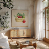 Fresh From The Garden I Cream by Beth Grove. Shown in a natural wood frame in a cozy modern living room. Available as an archival giclee rolled canvas, fine art paper, or poster print. SKU 68116a.