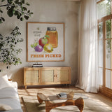 Fresh From The Garden II by Beth Grove. Shown in a natural wood frame in a cozy modern living room. Available as an archival giclee rolled canvas, fine art paper, or poster print. SKU 31978a.