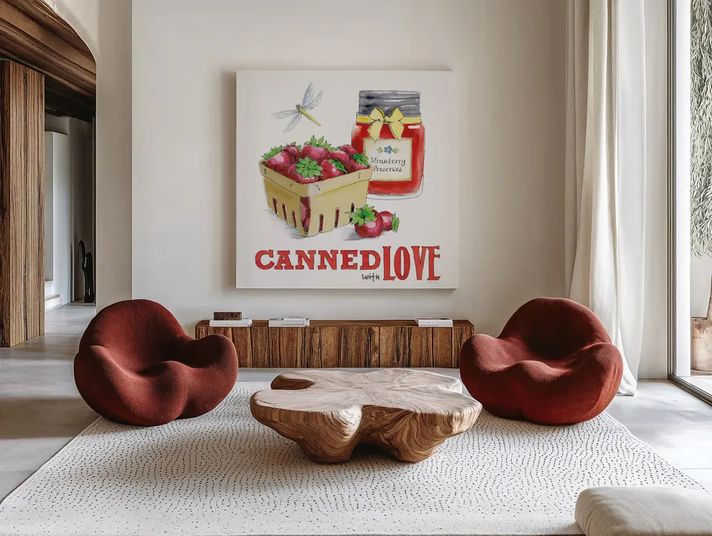 Fresh From The Garden III by Beth Grove. Shown as extra-large giant wall art in a modern living room. Available as an archival giclee rolled canvas, fine art paper, or poster print. SKU 31979a.