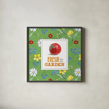 Fresh From the Garden V by Beth Grove. Shown in a sleek black glass frame for a contemporary gallery look. Available as an archival giclee rolled canvas, fine art paper, or poster print. SKU 31981a.