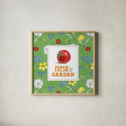 Fresh From the Garden V by Beth Grove. Shown in a natural wood glass frame for a timeless modern aesthetic. Available as an archival giclee rolled canvas, fine art paper, or poster print. SKU 31981a.