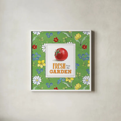 Fresh From the Garden V by Beth Grove. Shown in a crisp white glass frame for a clean and minimalist style. Available as an archival giclee rolled canvas, fine art paper, or poster print. SKU 31981a.