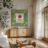 Fresh From the Garden V by Beth Grove. Shown in a natural wood frame in a cozy modern living room. Available as an archival giclee rolled canvas, fine art paper, or poster print. SKU 31981a.