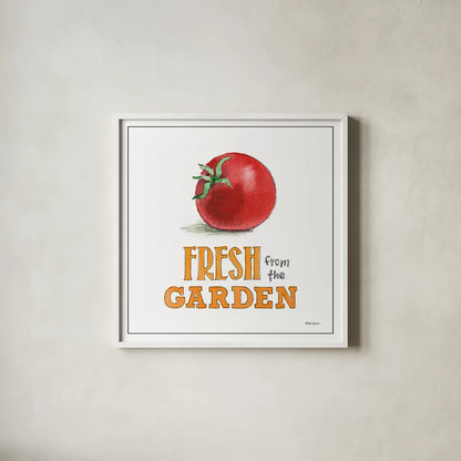 Fresh From the Garden V No Border Sq by Beth Grove. Shown in a crisp white glass frame for a clean and minimalist style. Available as an archival giclee rolled canvas, fine art paper, or poster print. SKU 32411a.