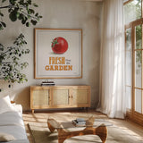Fresh From the Garden V No Border Sq by Beth Grove. Shown in a natural wood frame in a cozy modern living room. Available as an archival giclee rolled canvas, fine art paper, or poster print. SKU 32411a.