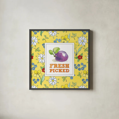 Fresh From the Garden VI by Beth Grove. Shown in a sleek black glass frame for a contemporary gallery look. Available as an archival giclee rolled canvas, fine art paper, or poster print. SKU 31982a.