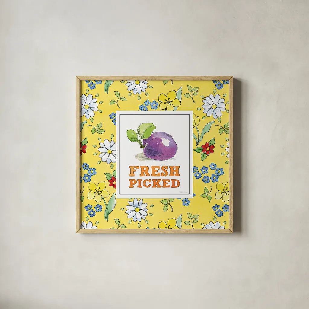 Fresh From the Garden VI by Beth Grove. Shown in a natural wood glass frame for a timeless modern aesthetic. Available as an archival giclee rolled canvas, fine art paper, or poster print. SKU 31982a.