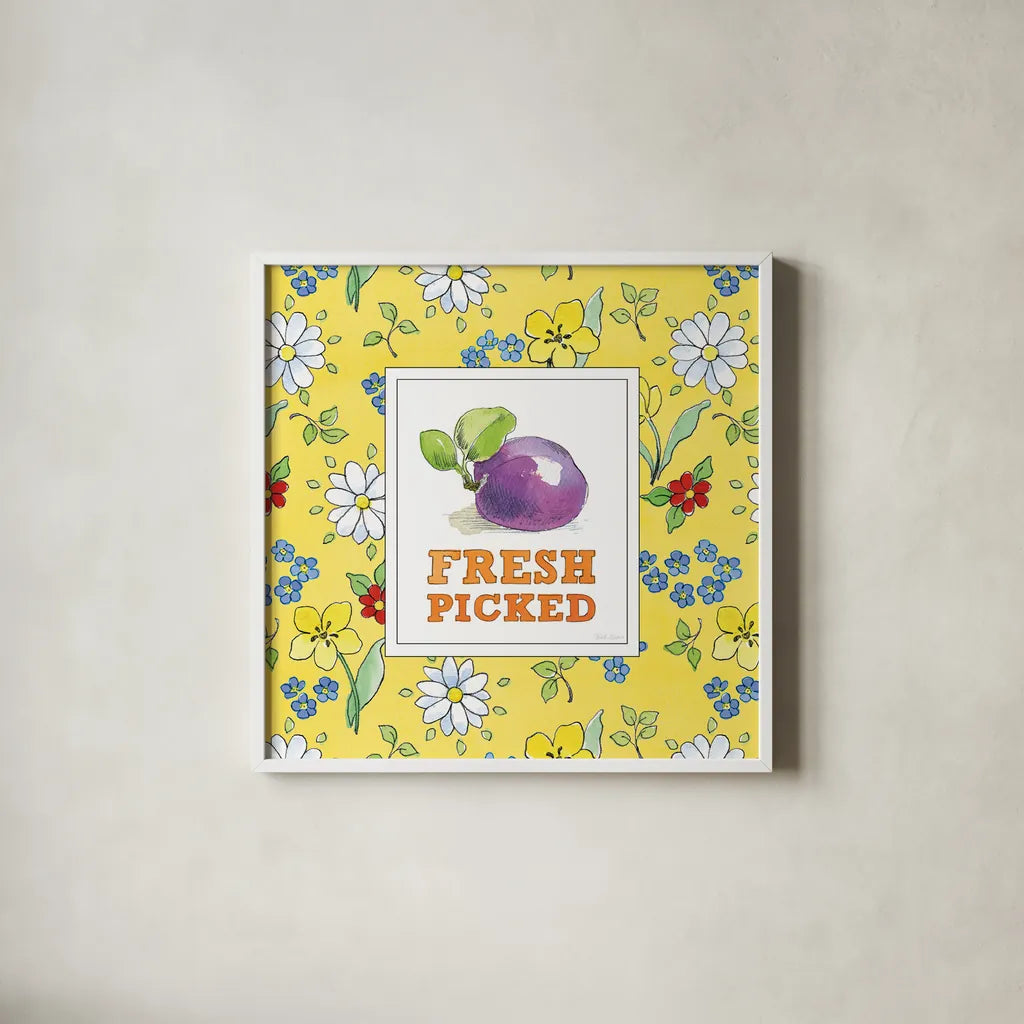 Fresh From the Garden VI by Beth Grove. Shown in a crisp white glass frame for a clean and minimalist style. Available as an archival giclee rolled canvas, fine art paper, or poster print. SKU 31982a.