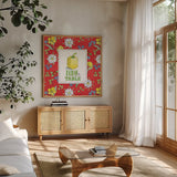 Fresh From the Garden VIII by Beth Grove. Shown in a natural wood frame in a cozy modern living room. Available as an archival giclee rolled canvas, fine art paper, or poster print. SKU 31984a.