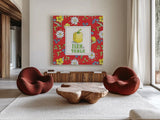 Fresh From the Garden VIII by Beth Grove. Shown as extra-large giant wall art in a modern living room. Available as an archival giclee rolled canvas, fine art paper, or poster print. SKU 31984a.