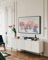From the East I by Beth Grove. shown as a framed stretched canvas in a living room above a console. Available as a archival giclee rolled canvas, fine art paper, or poster print. SKU 64069i.