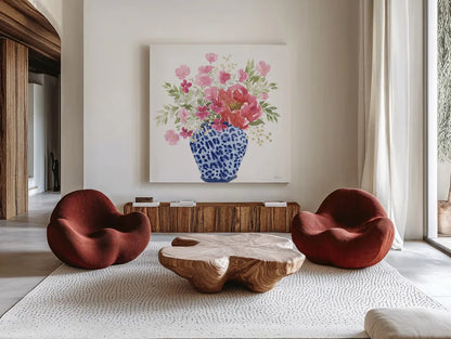 From the East V No Words White by Beth Grove. Shown as extra-large giant wall art in a modern living room. Available as an archival giclee rolled canvas, fine art paper, or poster print. SKU 93904a.