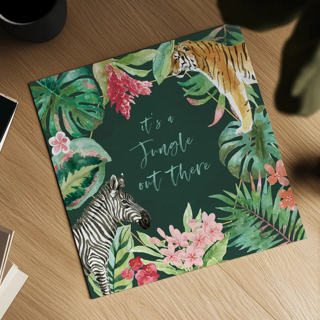 From the Jungle II Dark by Beth Grove. Shown as a detailed flat fine art print, highlighting archival giclee quality. Available as an archival giclee rolled canvas, fine art paper, or poster print. SKU 61559a.