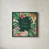 From the Jungle II Dark by Beth Grove. Shown in a sleek black glass frame for a contemporary gallery look. Available as an archival giclee rolled canvas, fine art paper, or poster print. SKU 61559a.