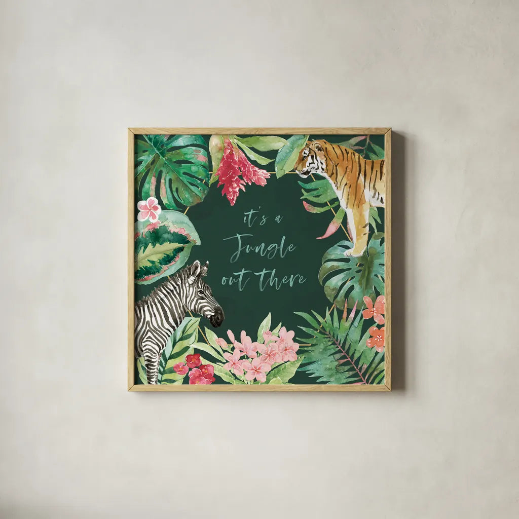 From the Jungle II Dark by Beth Grove. Shown in a natural wood glass frame for a timeless modern aesthetic. Available as an archival giclee rolled canvas, fine art paper, or poster print. SKU 61559a.