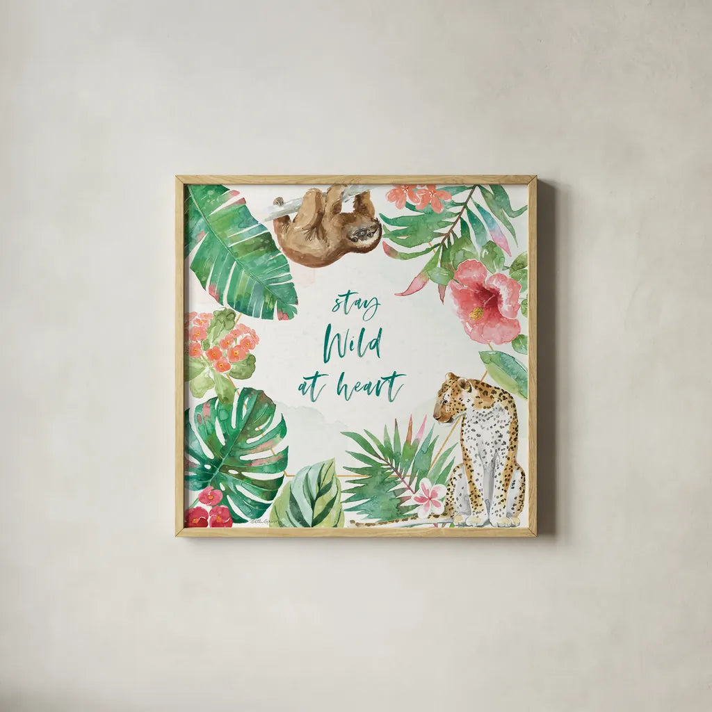 From the Jungle III by Beth Grove. Shown in a natural wood glass frame for a timeless modern aesthetic. Available as an archival giclee rolled canvas, fine art paper, or poster print. SKU 60700a.