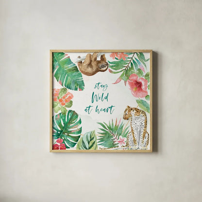 From the Jungle III by Beth Grove. Shown in a natural wood glass frame for a timeless modern aesthetic. Available as an archival giclee rolled canvas, fine art paper, or poster print. SKU 60700a.