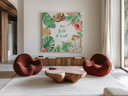 From the Jungle III by Beth Grove. Shown as extra-large giant wall art in a modern living room. Available as an archival giclee rolled canvas, fine art paper, or poster print. SKU 60700a.