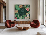 From the Jungle III Dark by Beth Grove. Shown as extra-large giant wall art in a modern living room. Available as an archival giclee rolled canvas, fine art paper, or poster print. SKU 61560a.