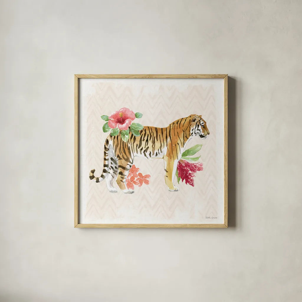 From the Jungle IV by Beth Grove. Shown in a natural wood glass frame for a timeless modern aesthetic. Available as an archival giclee rolled canvas, fine art paper, or poster print. SKU 60701a.