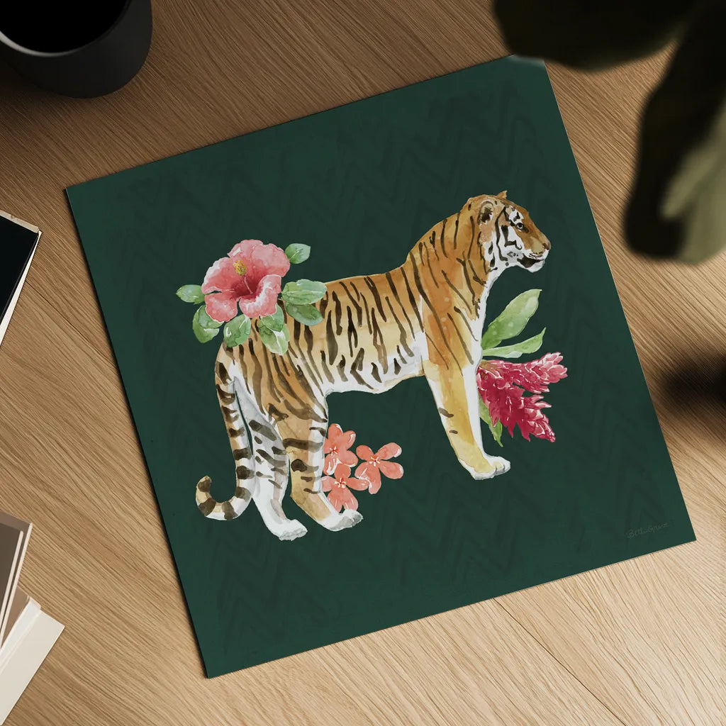 From the Jungle IV Dark by Beth Grove. Shown as a detailed flat fine art print, highlighting archival giclee quality. Available as an archival giclee rolled canvas, fine art paper, or poster print. SKU 61561a.