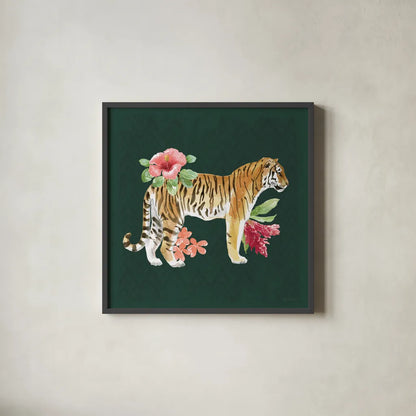 From the Jungle IV Dark by Beth Grove. Shown in a sleek black glass frame for a contemporary gallery look. Available as an archival giclee rolled canvas, fine art paper, or poster print. SKU 61561a.