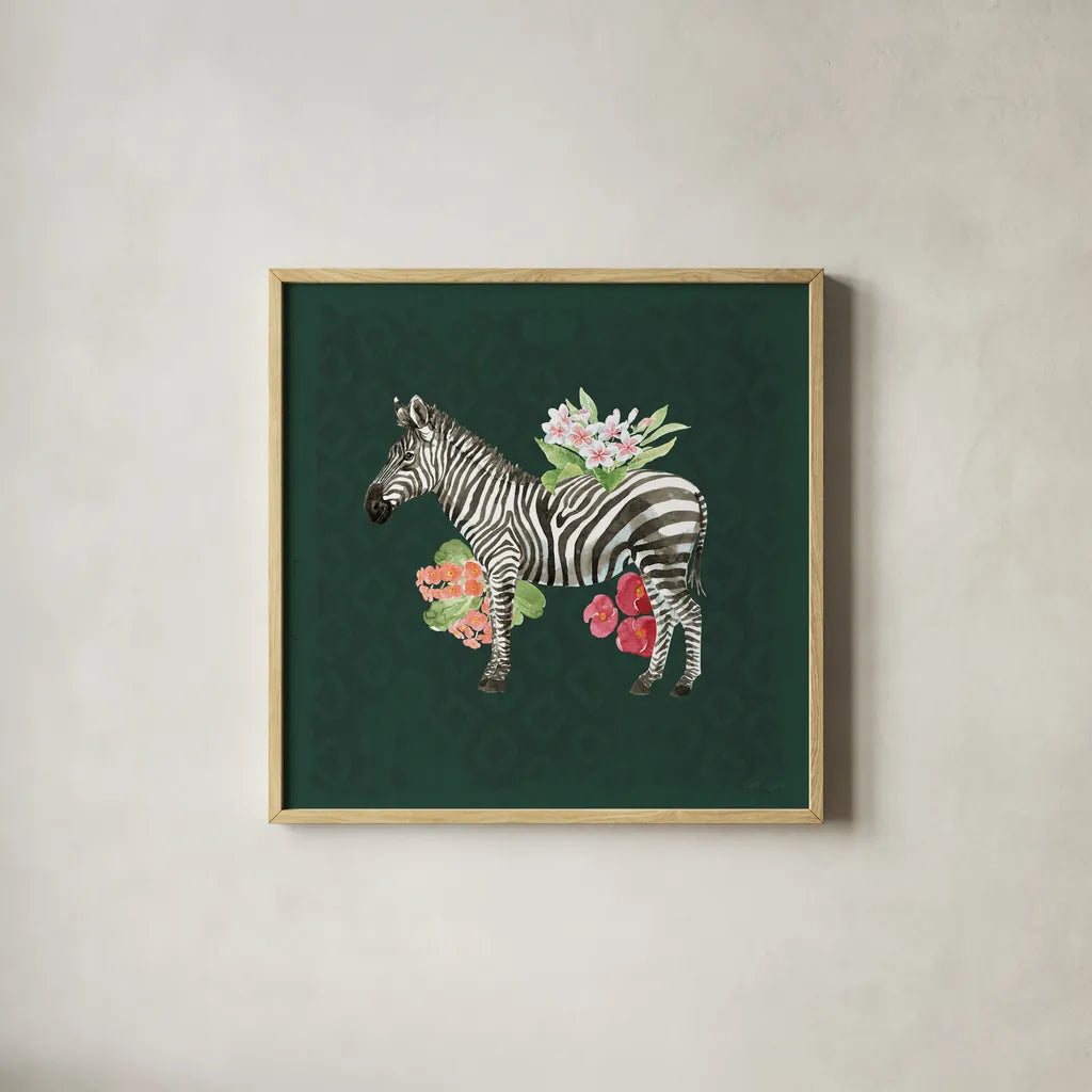 From the Jungle V Dark by Beth Grove. Shown in a natural wood glass frame for a timeless modern aesthetic. Available as an archival giclee rolled canvas, fine art paper, or poster print. SKU 61562a.