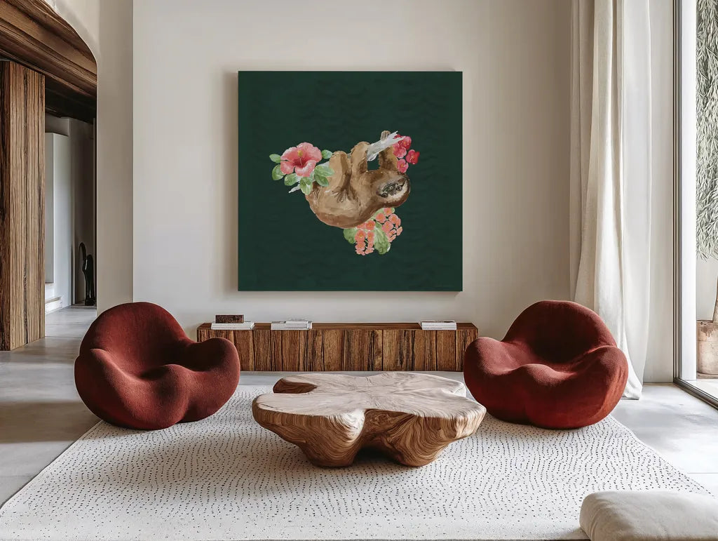 From the Jungle VI Dark by Beth Grove. Shown as extra-large giant wall art in a modern living room. Available as an archival giclee rolled canvas, fine art paper, or poster print. SKU 61563a.