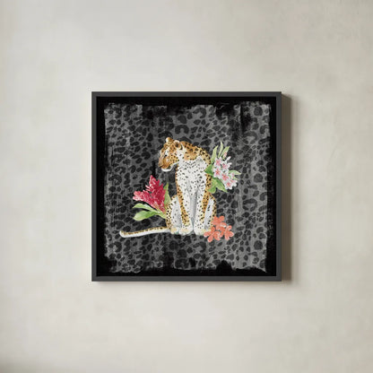 From the Jungle VII Grey by Beth Grove. Shown in a sleek black glass frame for a contemporary gallery look. Available as an archival giclee rolled canvas, fine art paper, or poster print. SKU 61841a.