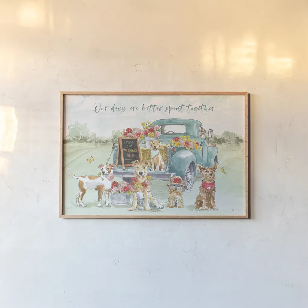 Furry Pals I by Beth Grove. shown as a paper print in a natural frame. Available as a archival giclee rolled canvas, fine art paper, or poster print. SKU 63422i.