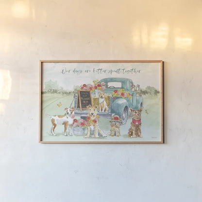 Furry Pals I by Beth Grove. shown as a paper print in a natural frame. Available as a archival giclee rolled canvas, fine art paper, or poster print. SKU 63422i.