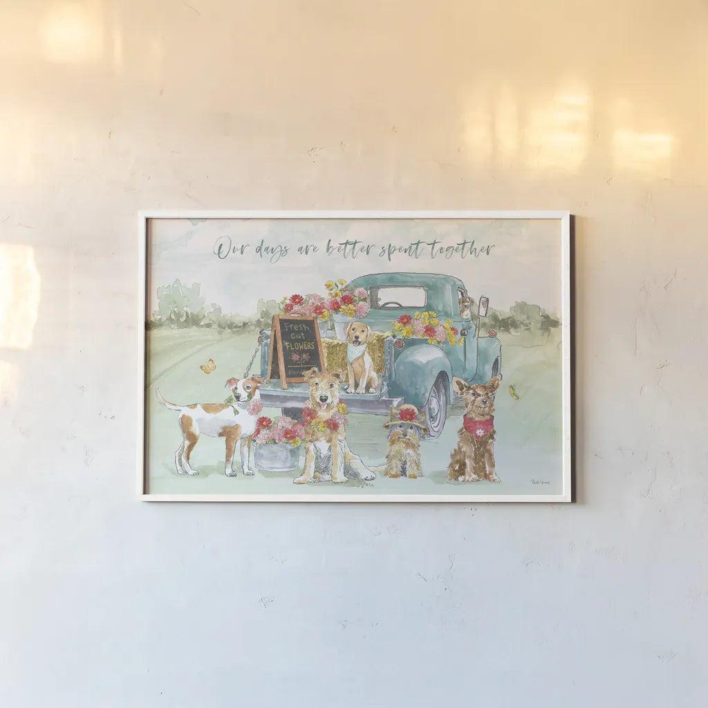 Furry Pals I by Beth Grove. shown as a paper print in a white frame. Available as a archival giclee rolled canvas, fine art paper, or poster print. SKU 63422i.