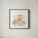 Furry Pals II by Beth Grove. Shown in a sleek black glass frame for a contemporary gallery look. Available as an archival giclee rolled canvas, fine art paper, or poster print. SKU 63423a.