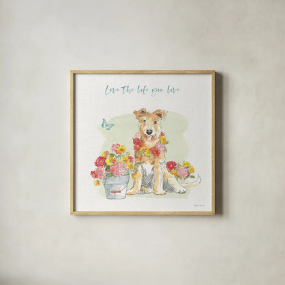 Furry Pals II by Beth Grove. Shown in a natural wood glass frame for a timeless modern aesthetic. Available as an archival giclee rolled canvas, fine art paper, or poster print. SKU 63423a.