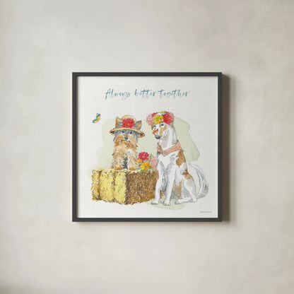 Furry Pals III by Beth Grove. Shown in a sleek black glass frame for a contemporary gallery look. Available as an archival giclee rolled canvas, fine art paper, or poster print. SKU 63424a.