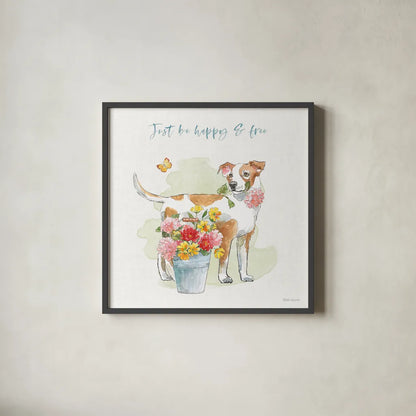 Furry Pals IV by Beth Grove. Shown in a sleek black glass frame for a contemporary gallery look. Available as an archival giclee rolled canvas, fine art paper, or poster print. SKU 63425a.