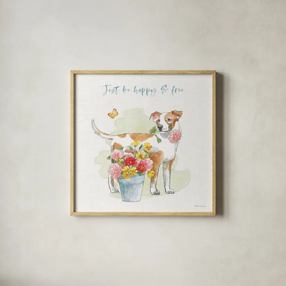 Furry Pals IV by Beth Grove. Shown in a natural wood glass frame for a timeless modern aesthetic. Available as an archival giclee rolled canvas, fine art paper, or poster print. SKU 63425a.