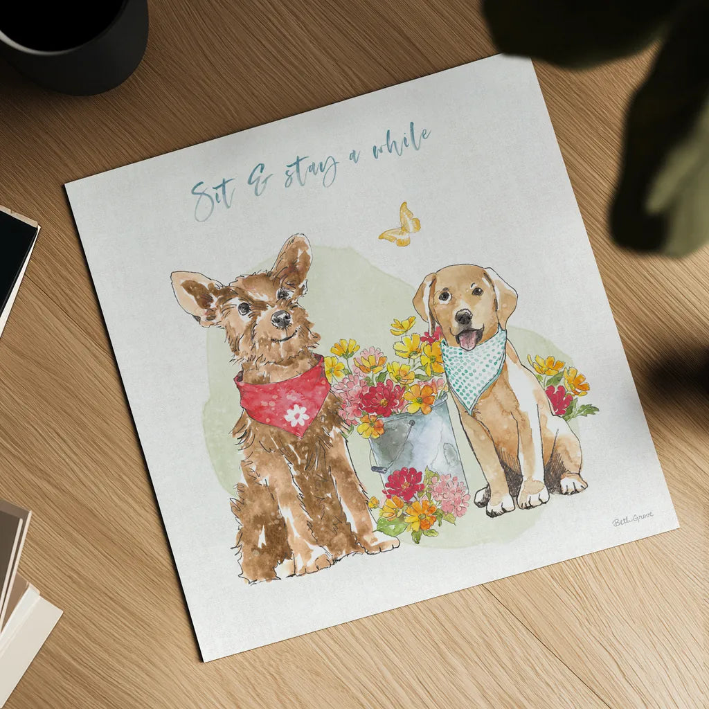 Furry Pals V by Beth Grove. Shown as a detailed flat fine art print, highlighting archival giclee quality. Available as an archival giclee rolled canvas, fine art paper, or poster print. SKU 63426a.