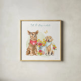 Furry Pals V by Beth Grove. Shown in a natural wood glass frame for a timeless modern aesthetic. Available as an archival giclee rolled canvas, fine art paper, or poster print. SKU 63426a.