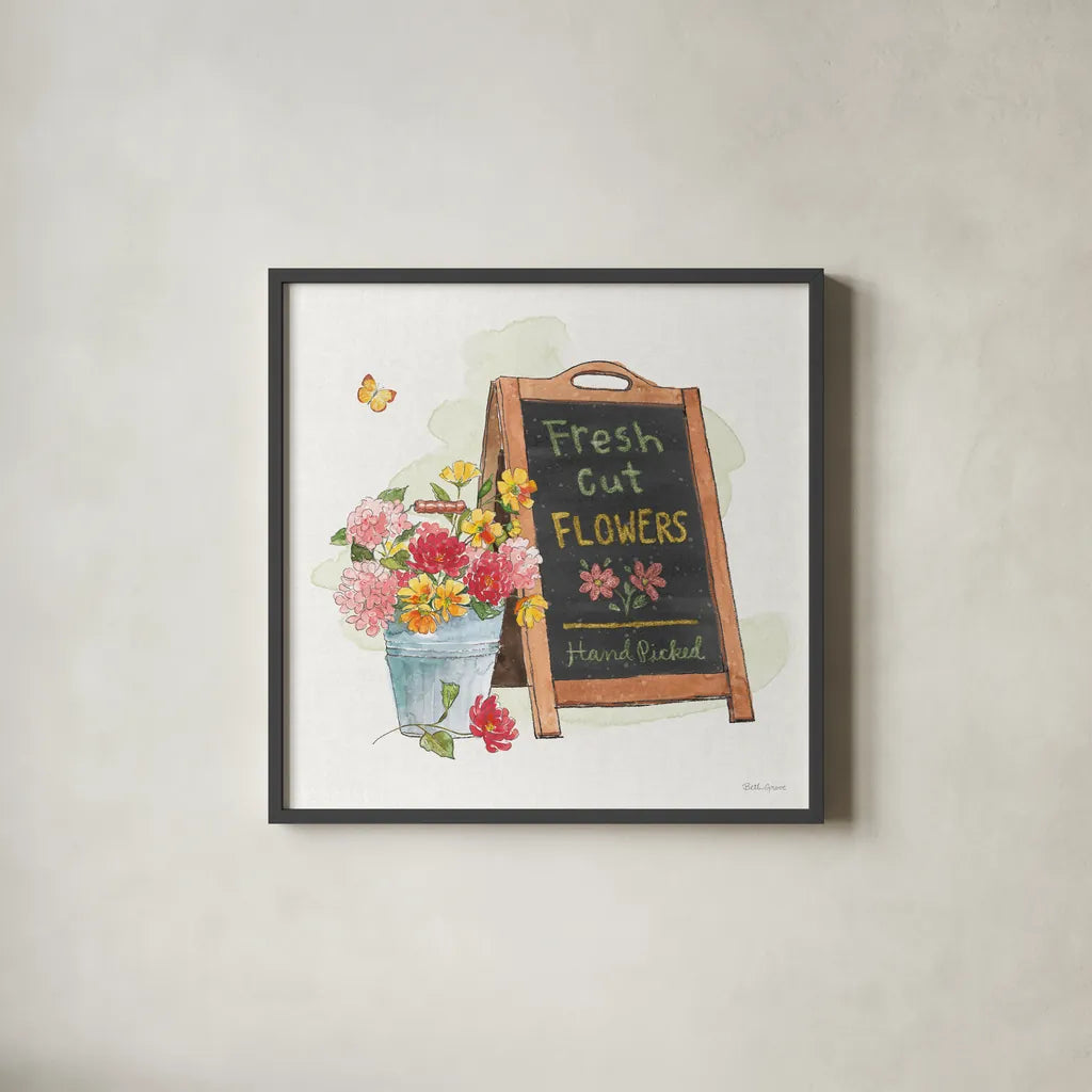 Furry Pals VI by Beth Grove. Shown in a sleek black glass frame for a contemporary gallery look. Available as an archival giclee rolled canvas, fine art paper, or poster print. SKU 63427a.