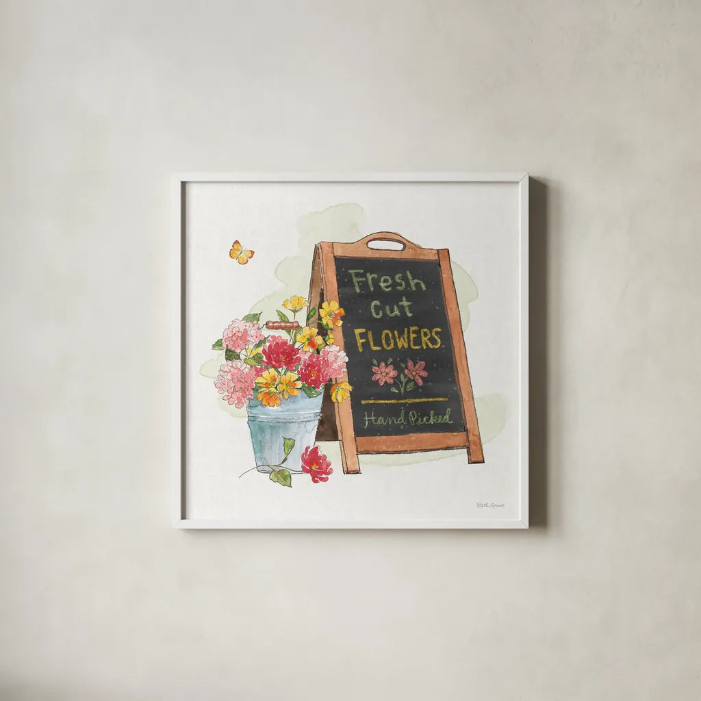 Furry Pals VI by Beth Grove. Shown in a crisp white glass frame for a clean and minimalist style. Available as an archival giclee rolled canvas, fine art paper, or poster print. SKU 63427a.