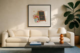 Furry Pals VI by Beth Grove. Displayed in a glass frame with matte in a clean modern living room. Available as an archival giclee rolled canvas, fine art paper, or poster print. SKU 63427a.